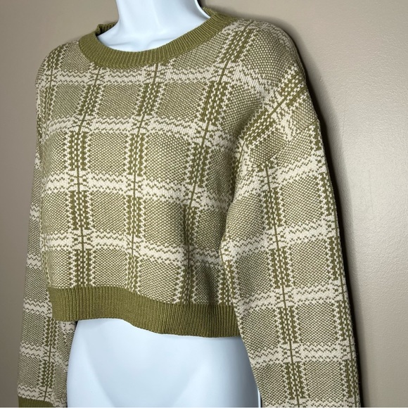 Lulu's crop pullover sweater - green plaid - Picture 3 of 9